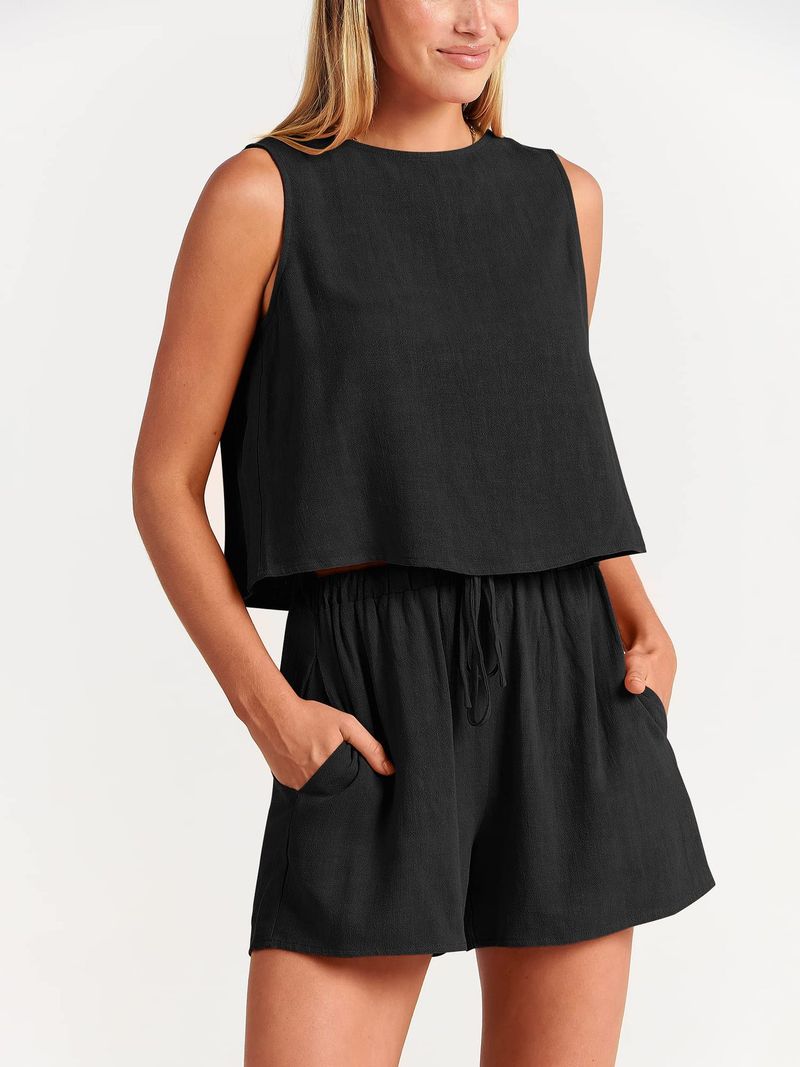 women's clothing summer temperament sleeveless top shorts pants two-piece suit_voghion.com