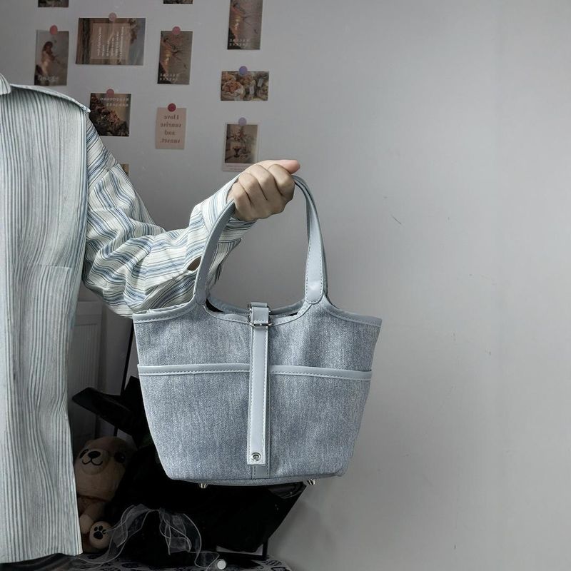 2025 Canvas Splicing Shoulder Handheld Vegetable Basket Lock Head Bag, Fashion, Versatile, Trial, Small, High_voghion.com