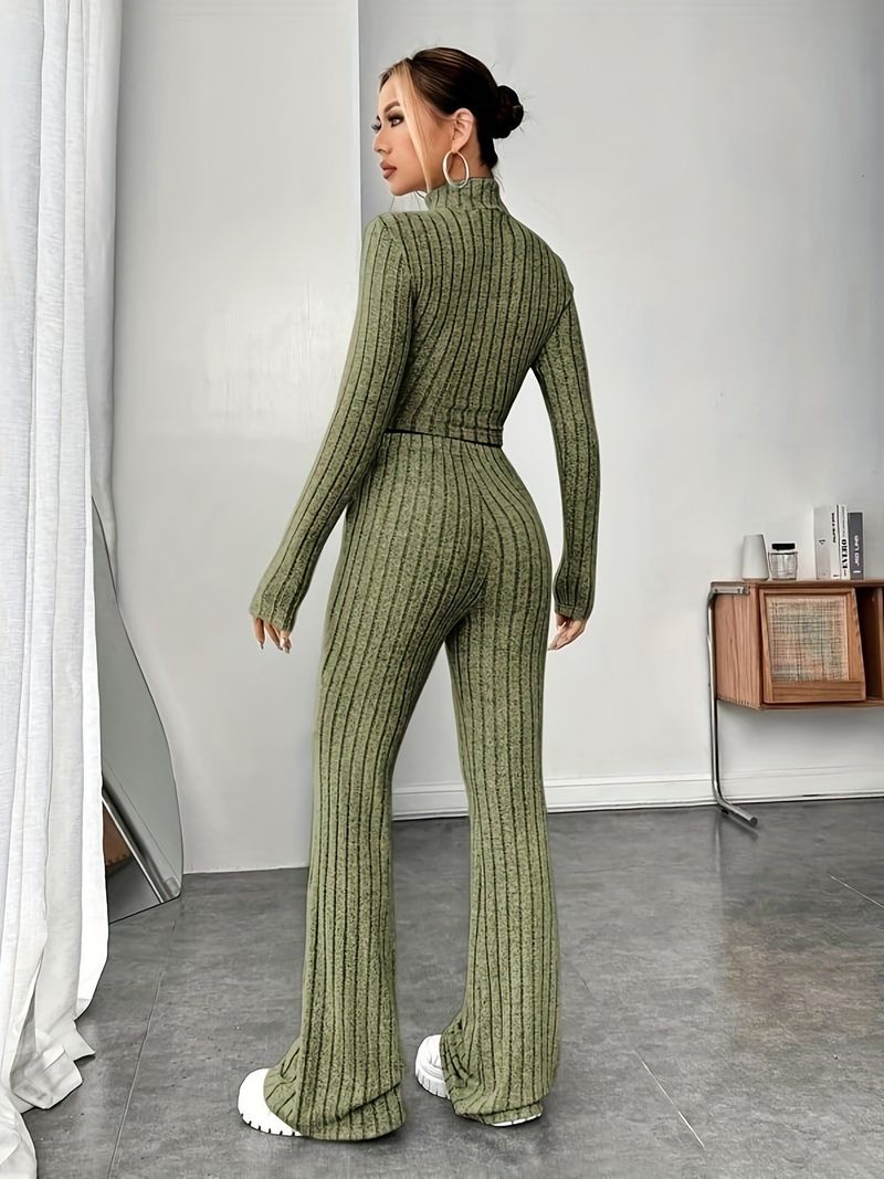 2025 Autumn New Knitted Sleeve Fashion With Inner Hoodie And Long Pants Two Piece Set_voghion.com