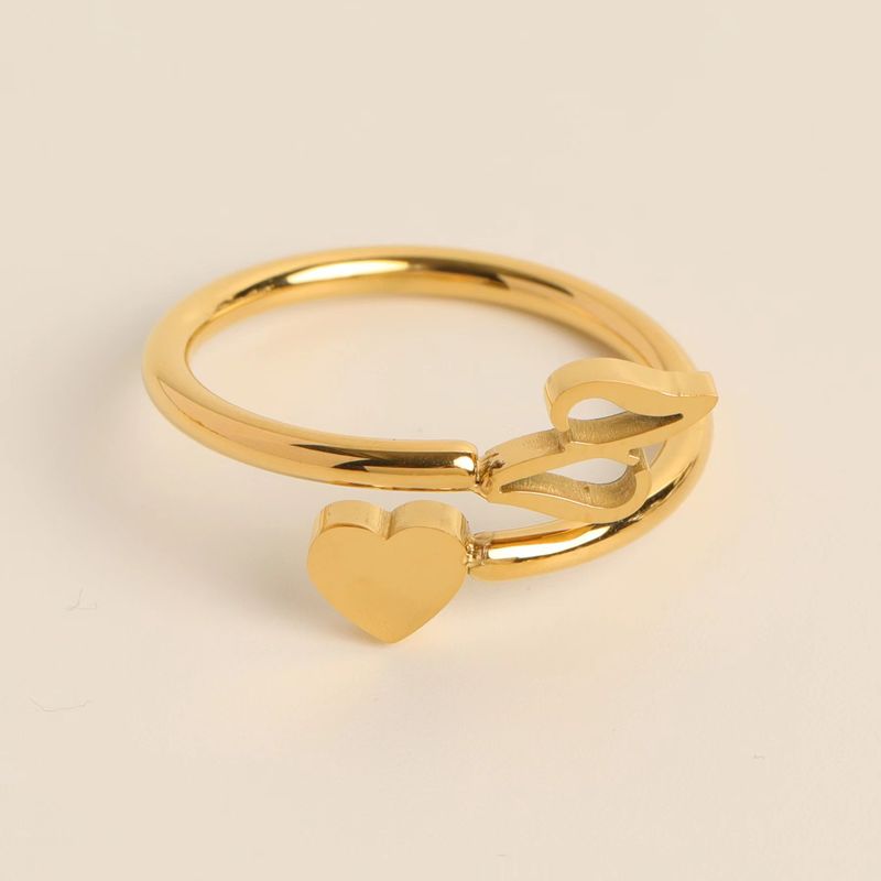 Anello iniziale con lettera semplice, anello a forma di cuore tridimensionale con apertura regolabile, vendita calda_voghion.com