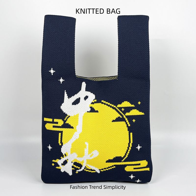 Mid-Autumn Festival Moon Rabbit Gestrickte Mooncake Verpackung Handtasche Große Kapazität Geschenkbox Einkaufstasche für Frauen_voghion.com