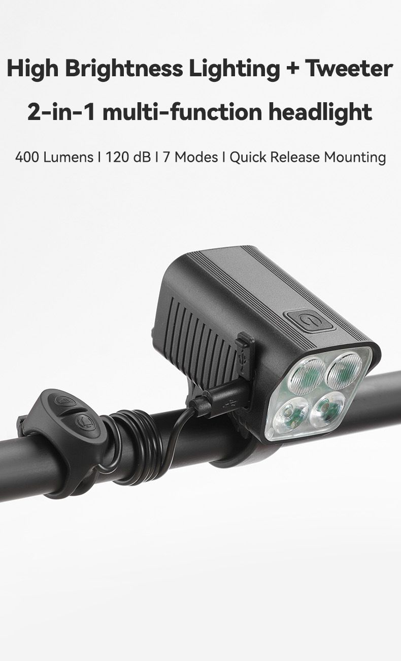 Luz de bocina para faro de bicicleta, luz de ciclismo nocturna con carga USB y bocina eléctrica, luz de bicicleta de montaña_voghion.com