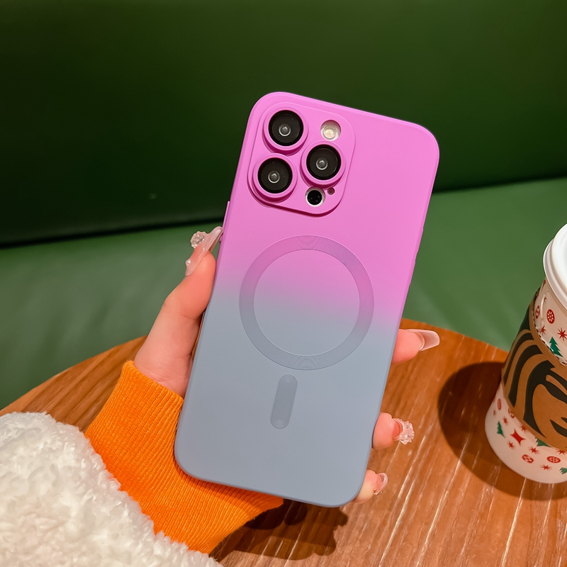 Luxus Magsafe Wireless Charge Matte Hülle für iPhone 14 Pro Max 13 12 11 14 Plus Soft Magnetic Bumper Farbverlauf Farbe Rückseite_voghion.com