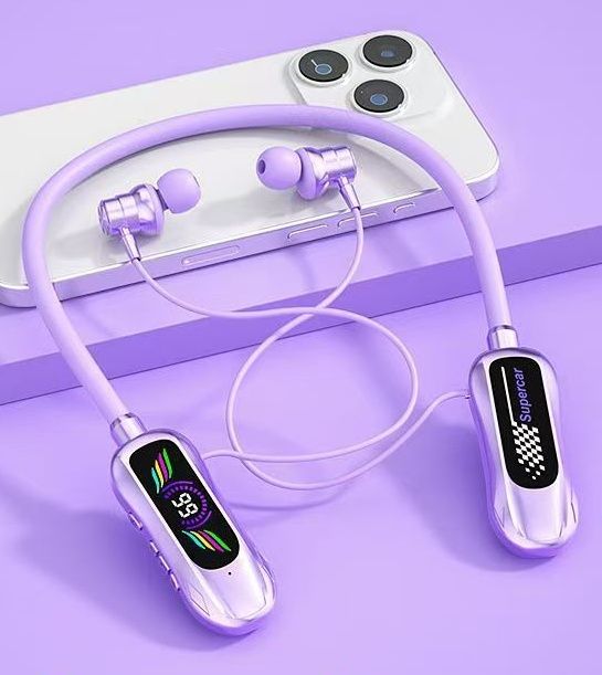 Cuffie Bluetooth wireless con archetto da collo, display LED, suono stereo a forma di auto sportiva, auricolari magnetici in-ear, auricolari sportivi per giocatori_voghion.com