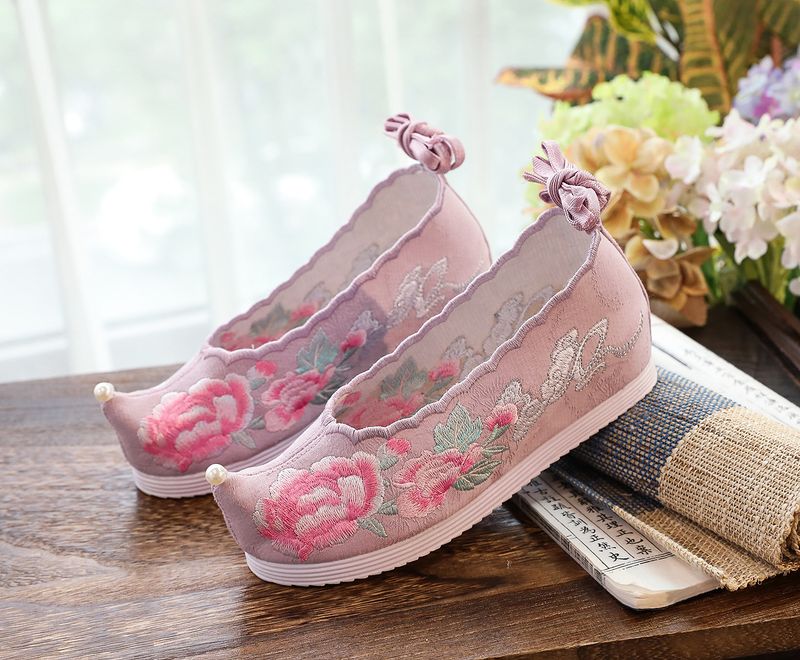 Schleife im Hanfu-Stil für Damen, bestickte, erhöhte Zehenpartie, antike Kostüm-Stoffschuhe, Studenten_voghion.com