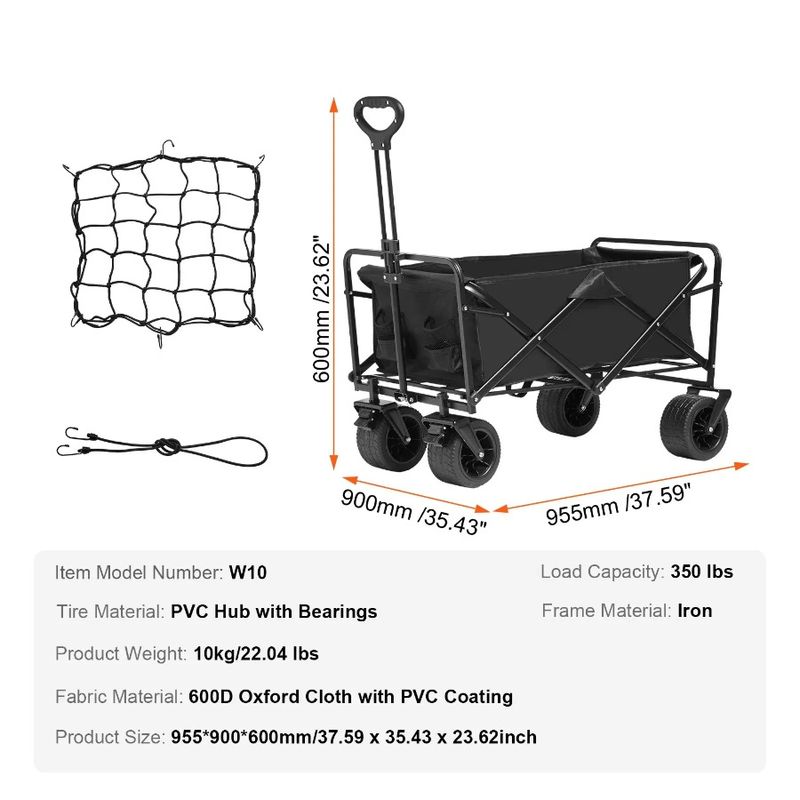 Cart Capacit 350 AllTerrain Lbs Folding Cu.ft Weight With 3 Wheels Folding Duty Cart Wagon Wagon Heavy Beach Collapsible Wagon_voghion.com