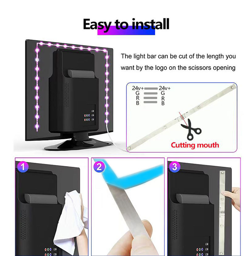 Oświetlenie świąteczne Wifi Bluetooth Zestaw pasków świetlnych LED RGB Kolorowy pasek świetlny Odbiór Gry Sypialnia Atmosfera Światło Nowy Ultra Cienki Prywatny Model_voghion.com