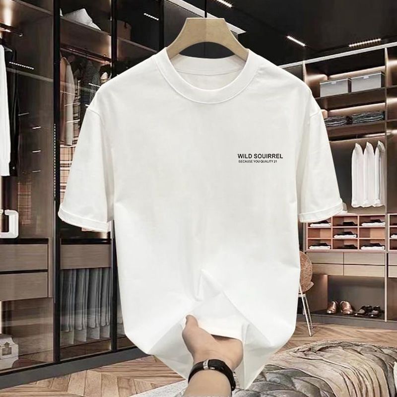 Men's Clothing Heavy Cotton Short-sleeved T-shirt Men's Summer New Fashionable Printed Round Neck Micro Loose All-match Casual Half-sleeved Top_voghion.com