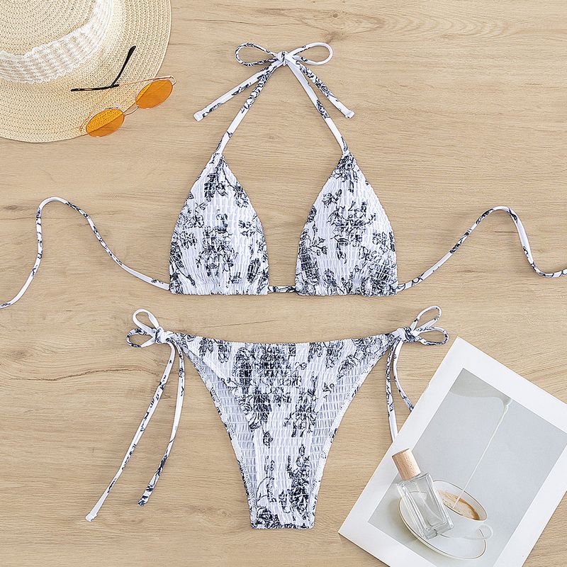 Abbigliamento da donna, costume da bagno bikini multicolore sexy con scollo a V, scollo a V, borsa a tracolla e triangolo plissettato_voghion.com