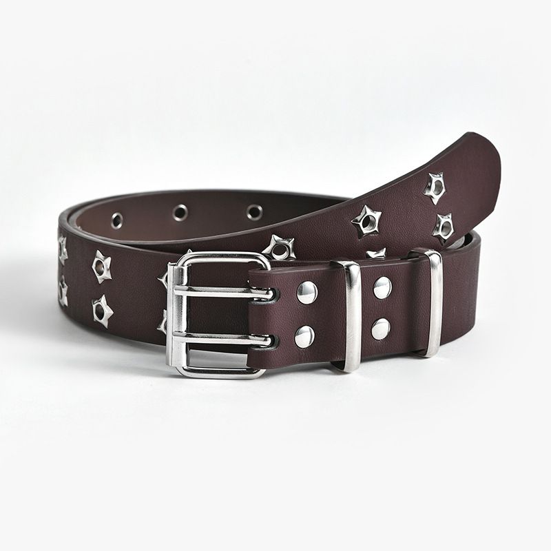 Star Perforated Wide Belt Damengürtel Jeans Design Sense Minority Belt Weiß_voghion.com