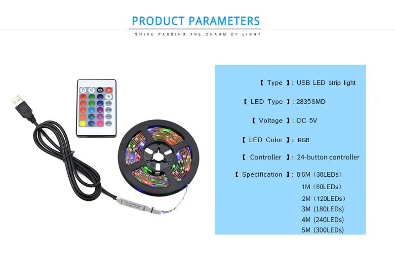 Striscia di retroilluminazione LED RGB intelligente per TV con telecomando a 24 tasti e controllo Bluetooth - Kit striscia luminosa LED 2835 a bassa tensione da 5 V per l'intrattenimento domestico_voghion.com