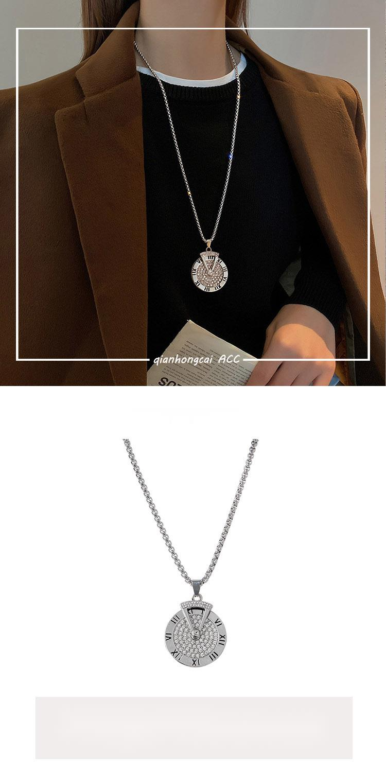 Ins Cool Style Roman Digital Maglione Catena Titanio Acciaio Collana Lunga Uomo Hip Hop Versatile Ciondolo Rotante_voghion.com