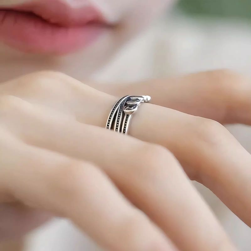 New Chinese Style Lucky Copper Coin Double Layer Adjustable Open Niche Design High-end Ring Jewelry_voghion.com