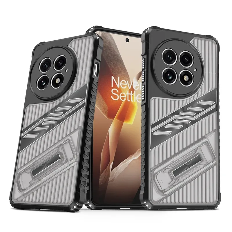 Custodia posteriore trasparente in PC+TPU con supporto per telefono per OnePlus 13 13R 12 12R Custodia morbida con supporto per armatura OnePlus NORD4_voghion.com