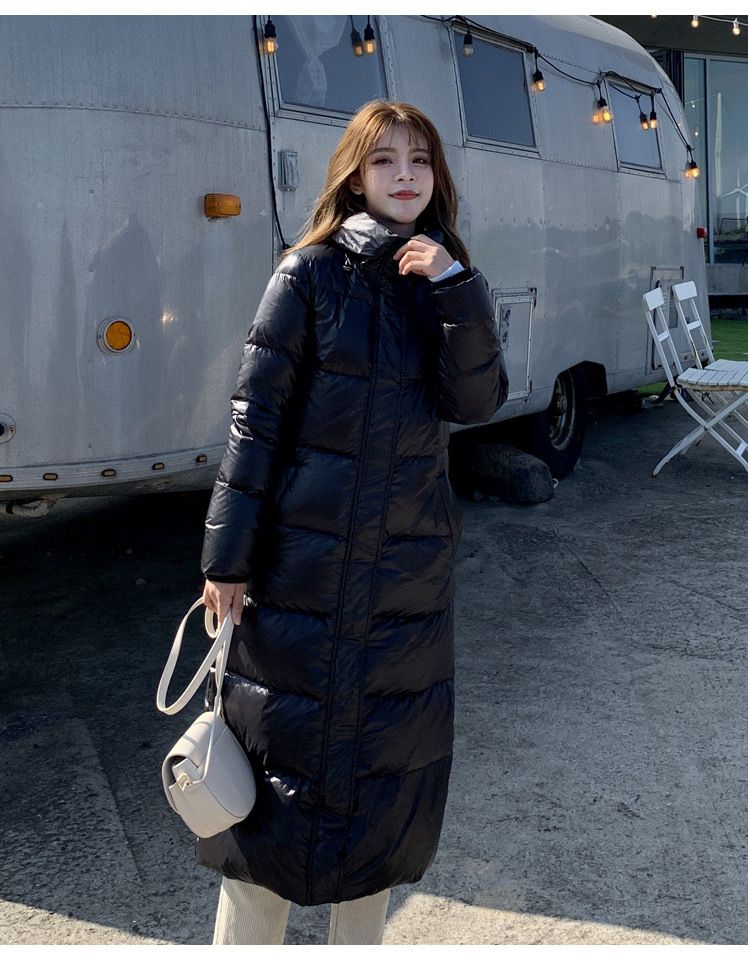 Doudoune mi-longue brillante pour femme – Manteau d'hiver noir chaud jusqu'au genou (M-4XL)_voghion.com