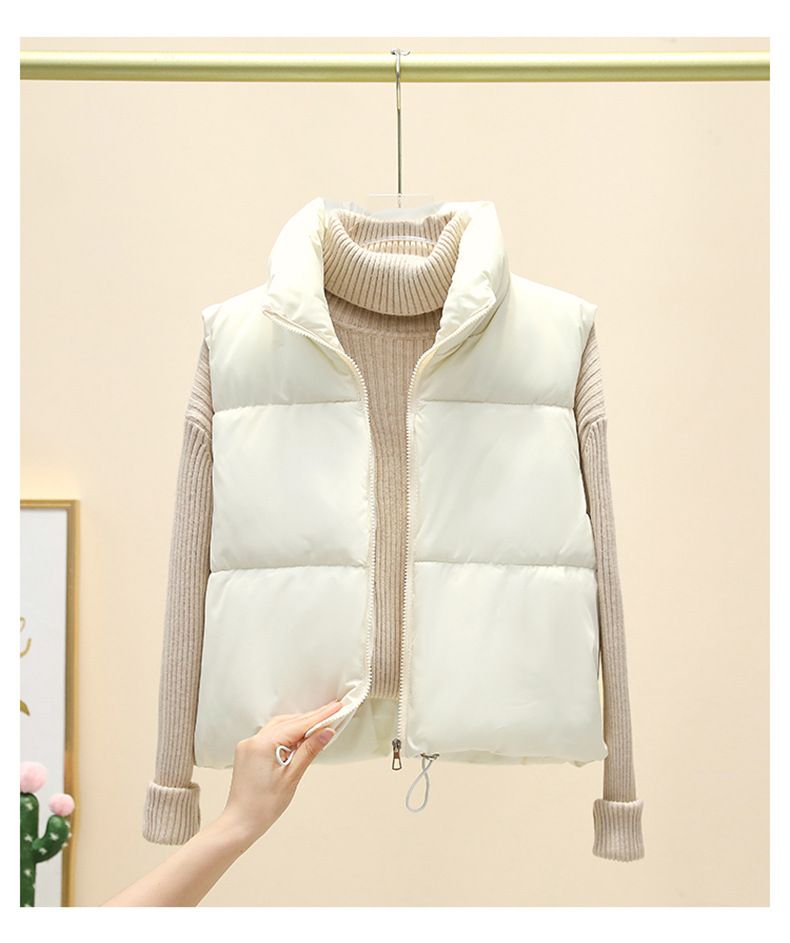 Gilet matelassé sans manches pour femme, léger, à col montant et fermeture éclair, coupe oversize, idéal pour l'automne/hiver, décontracté et professionnel._voghion.com