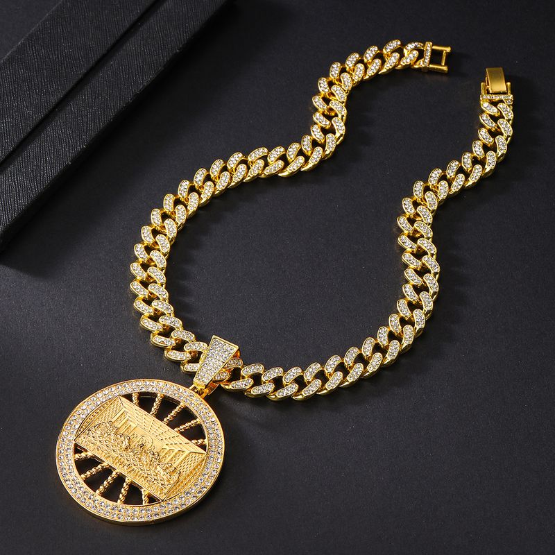Schmuck Hip Hop Da Vinci runder Anhänger mit Diamant Persönlichkeit kubanische Kette Zubehör_voghion.com