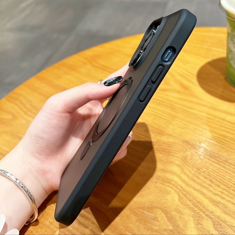 Neviditelný magnetický stojánek pro 11, 12, 13, 14, 15Pro Max/Plus, nárazuvzdorný matný průsvitný tenký kryt na telefon se stojánkem a ochranou objektivu fotoaparátu_voghion.com