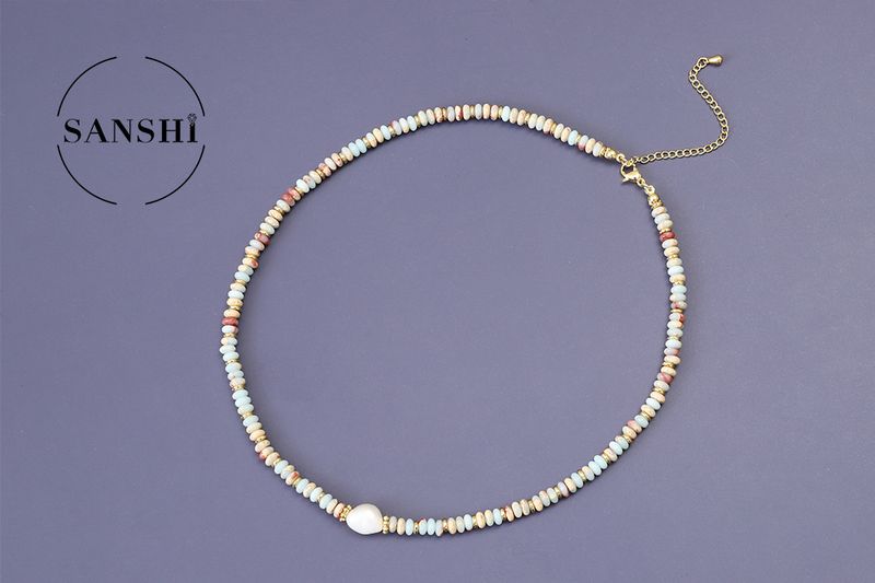Collier de perles d'eau douce de haute qualité pour femme, bijou léger et luxueux, avec pierres naturelles colorées et perles cousues, chaîne de pull empilée_voghion.com