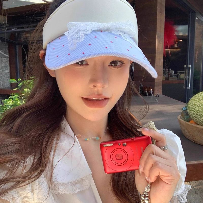 Korean Version Ins Sweet Bow Polka Dot Duck Tongue Visor Women's Summer Sunscreen Empty Top Hat Big Head Circumference Hat Tide_voghion.com