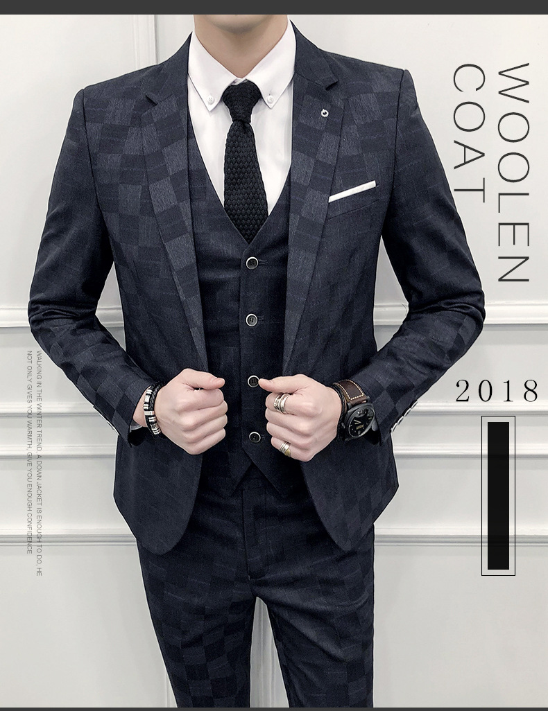 Men's Clothing 2024 New Men's Three-Piece Plaid Suit Men's Suit Plaid Suit Suit Men's Suit Three-Piece Suit_voghion.com