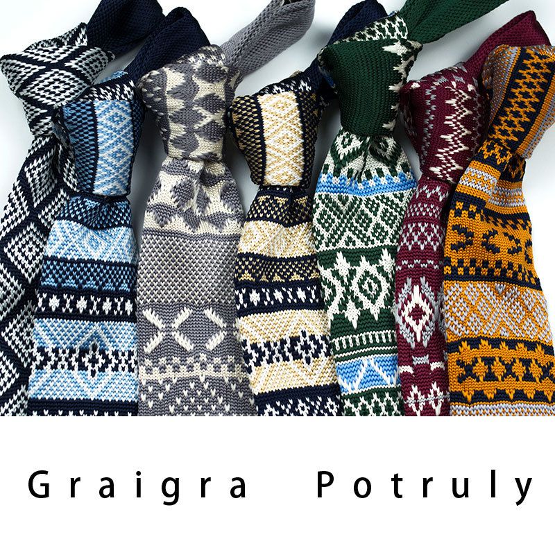 Men's Ties & Handkerchiefs style ethnic style coffee color yellow gray dark green width 6CM men's knitted tie_voghion.com