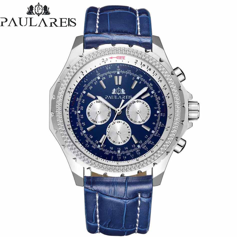 Automatische mechanische multifunktionale leuchtende Herrenuhr Kupfergürtel Leder_voghion.com
