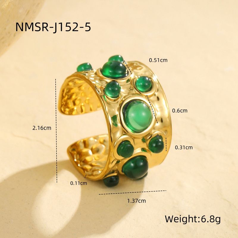 Single Rings Court Style Multi Gemstone Open Ring Retro Medieval Niche Design Stainless Steel Does Not Fade_voghion.com