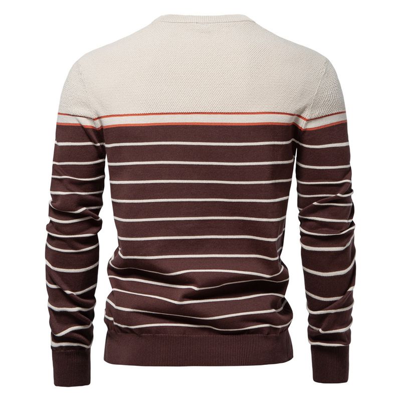 Men's Clothing New Striped Color Matching Long Sleeved Men's Knitted Sweater Fashionable Round Neck Men's Casual Sweater_voghion.com