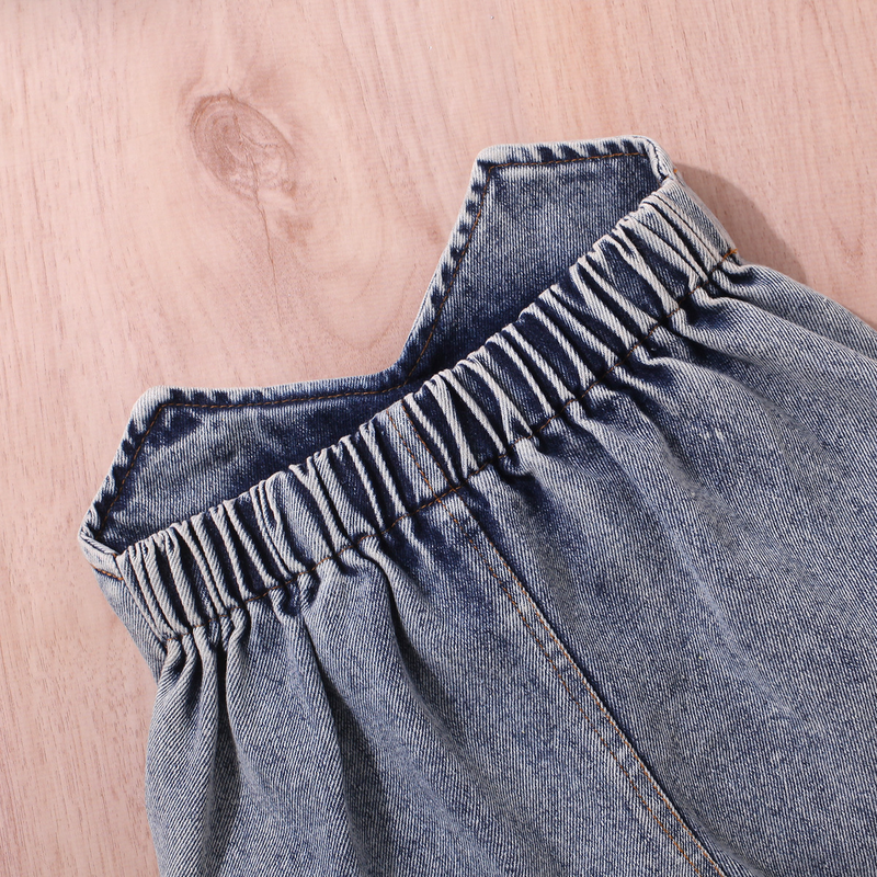 Vêtements d'été pour bébés filles et enfants, pull sans manches, sans bretelles, short en denim déchiré de couleur unie, ensemble deux pièces_voghion.com