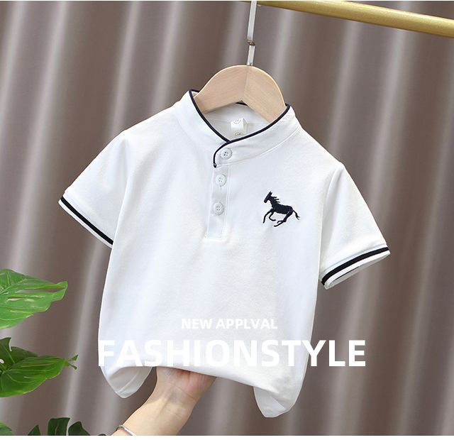 Mother&Kids Stand collar embroidered horse Polo stand collar loose knitting trend_voghion.com