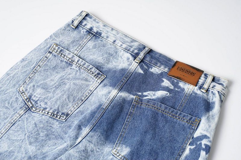 Calças de trabalho com bolsos grandes e design tie-dye americano para homens e mulheres, jeans de hip-hop de perna larga e corte solto_voghion.com