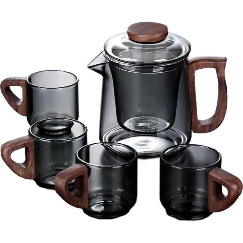 Huan Glass Teapot With Wooden Handle - High Borosilicate Heat-Resistant Tea Set With Infuser_voghion.com