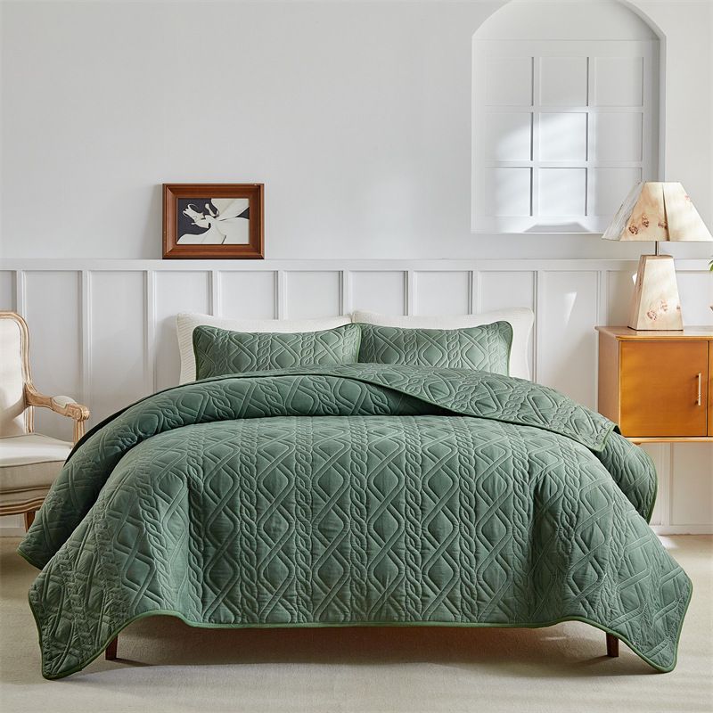 Modern Minimalist Diamond Quilted Bedding Set In Solid Colors - Light Grey, Beige, Green - Sizes 173x229cm To 264x229cm_voghion.com
