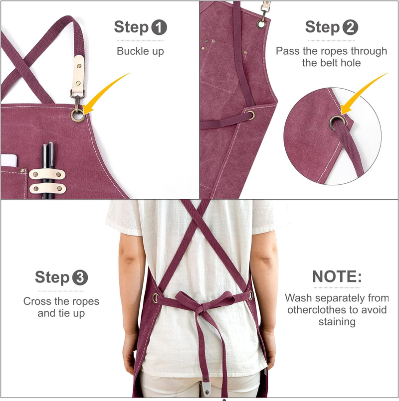 Chef, BBQ and Work Apron, 100% Cotton Canvas Large Apron with Pockets Grill and Cook - Adjustable Back Straps For Men, Women_voghion.com