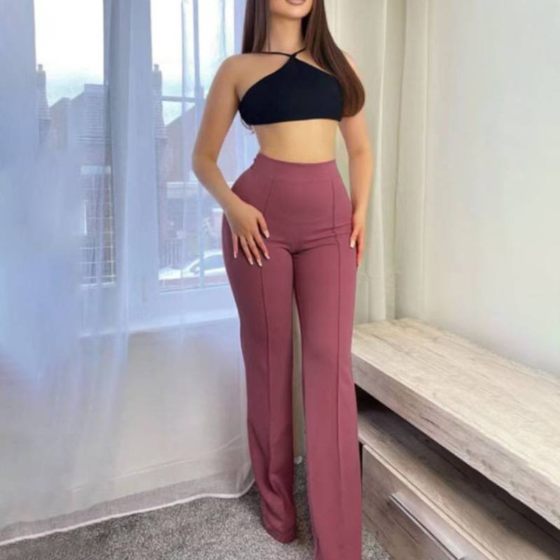 Women's Slim Bell-Bottoms Trousers Trendy Spring Autumn Pants Office Lady Solid Color Flared Trousers_voghion.com