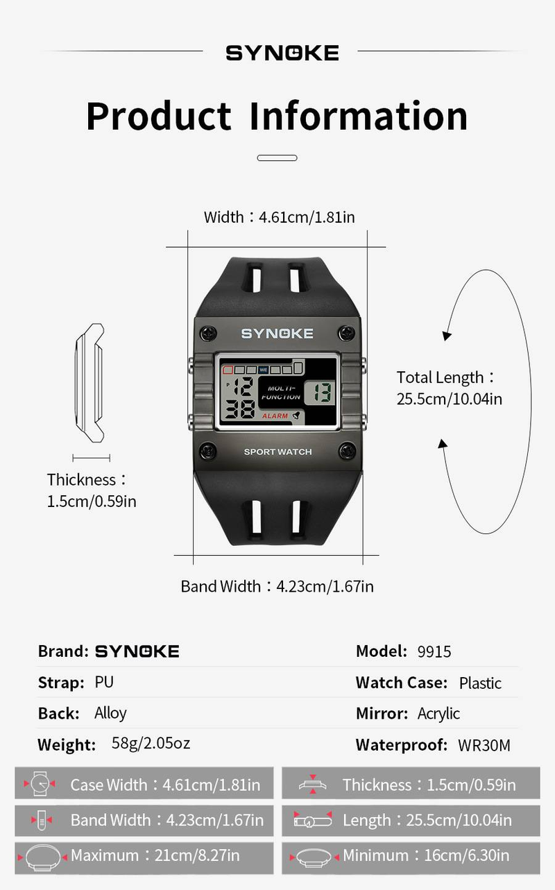 Orologio sportivo digitale alla moda in lega quadrata per uomo - Schermo grande, impermeabile, sveglia, cronometro, multifunzione (taglie 7-11) Schermo grande impermeabile_voghion.com