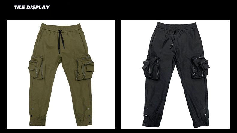 Pantaloni tattici da paracadutista in stile scuro da uomo - Pantaloni cargo slim fit con tasche con cerniera e design funzionale (nero, verde militare)_voghion.com