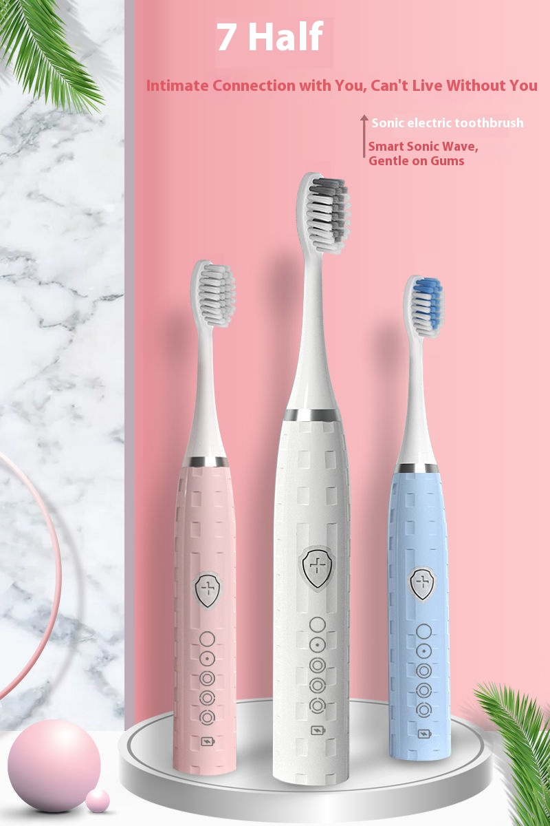 Spazzolino elettrico – 6 modalità, setole morbide, ricaricabile tramite USB, colori divertenti (rosa/bianco/blu, versione a batteria o ricaricabile, testine extra incluse)_voghion.com