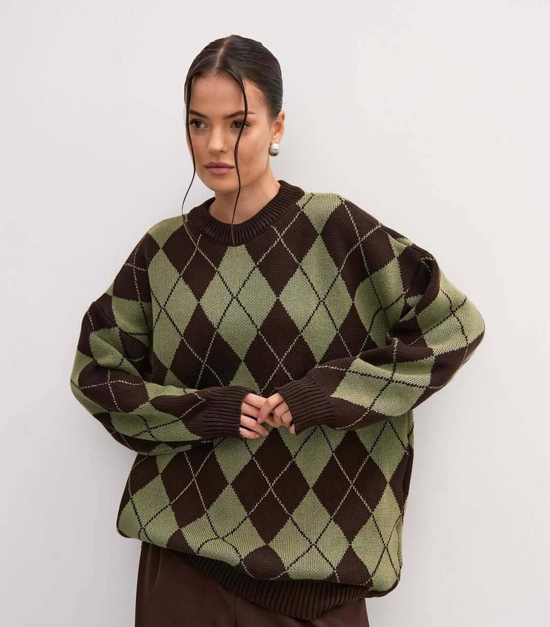 Maglione da uomo in maglia a rombi, casual, oversize, girocollo, unisex, scollo a V, misto cotone, streetwear, alla moda_voghion.com