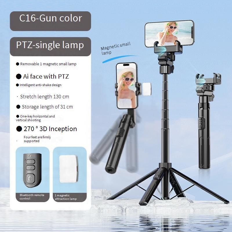 Gimbal-Stativ mit AI-Gesichtsverfolgung und magnetischen LED-Leuchten, 130 cm langer 4-Bein-Stabilisator für Live-Streaming/Vlogging, Bluetooth-Fernbedienung_voghion.com