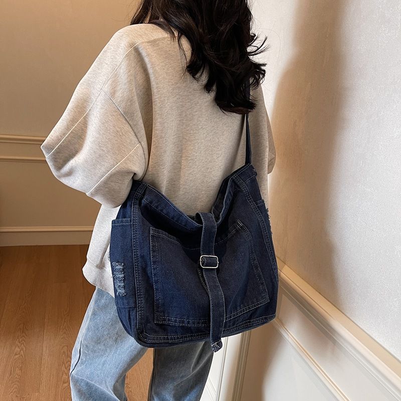 Borsa a tracolla casual da donna in denim di grande capacità, 2025, nuova tendenza coreana, per classe e pendolarismo_voghion.com