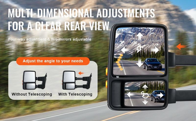 VEVOR Towing Mirrors, Left & Right Pair Set For 2008-2016 Ford F250 F350 F450 F550, Power Heated With Signal Light, Plane & Convex Glass, Manual Controlling Telescoping Folding, Heating Defrost, Black_voghion.com