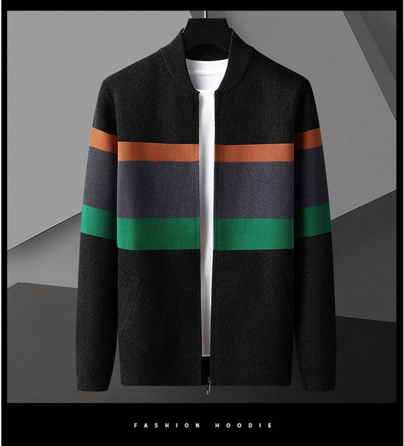 Men's Color-Block Zip-Up Sweater – Trendy Knit Cardigan With Baseball Collar, Loose Fit Casual Pullover For Autumn_voghion.com