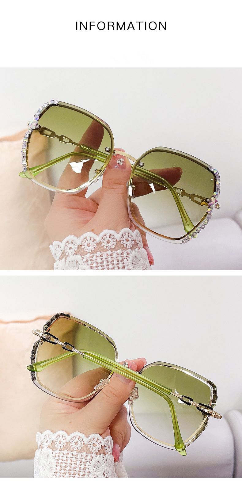 Modische randlose Sonnenbrille mit Strass-Dekor für Damen und Herren, lässige Farbverlaufsbrille für Sommer-Strandpartys, UV400_voghion.com