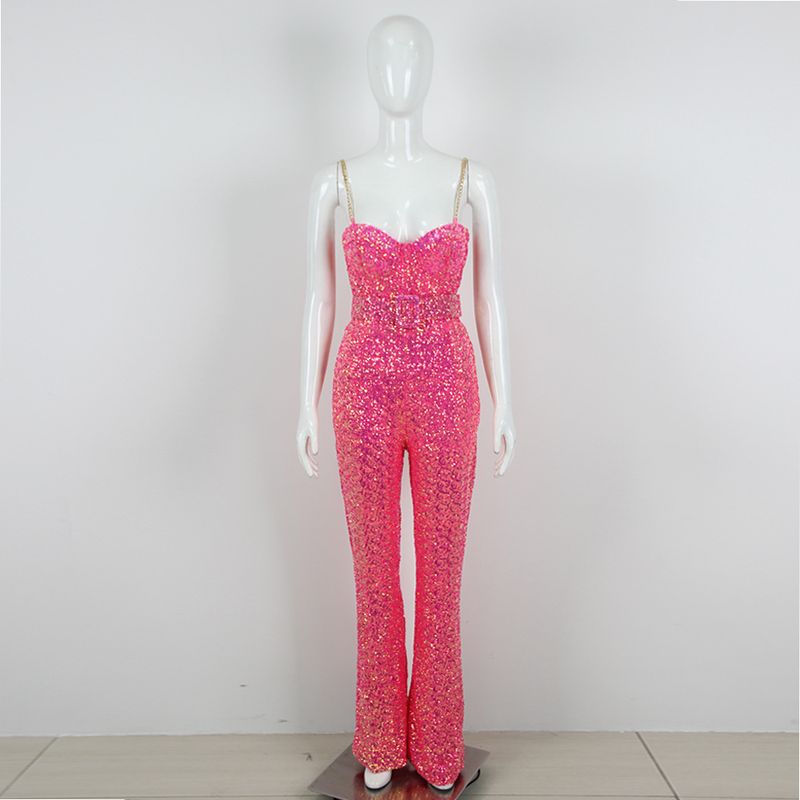 Roupas femininas estilo quente resistente brilhante ouro lantejoulas suspensório macacão europeu e americano moda celebridade festa banquete vestido_voghion.com