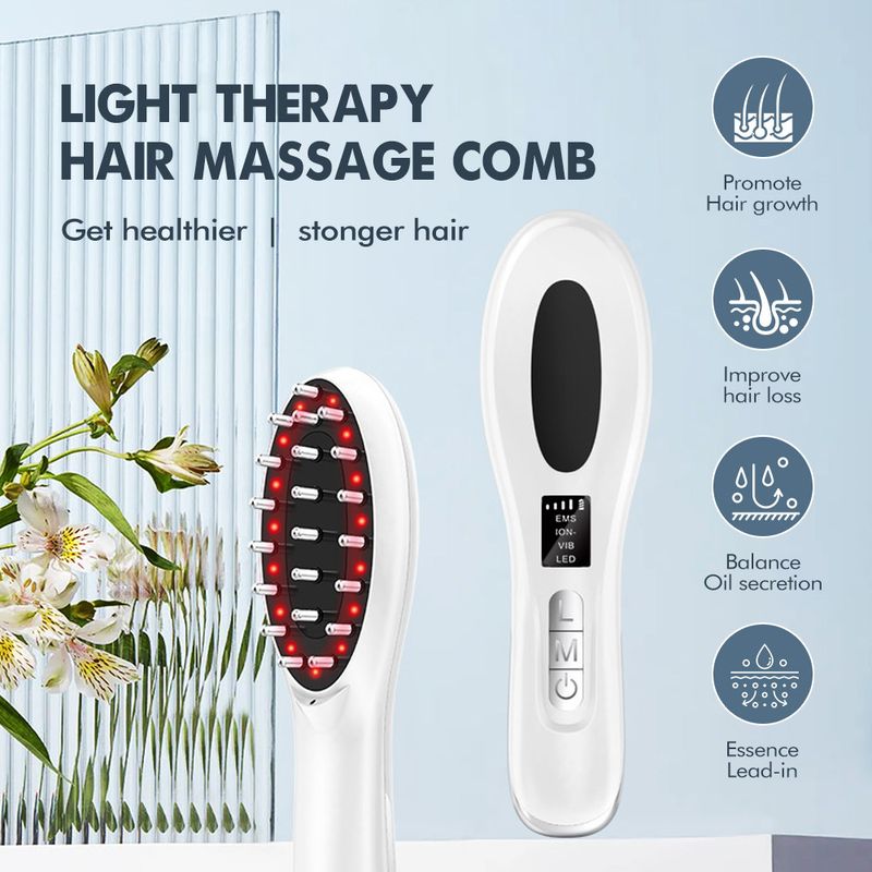 Elektrisk massage kam EMS färg ljus hårväxt applikator Negativ jon hårbotten massager Hår kam_voghion.com