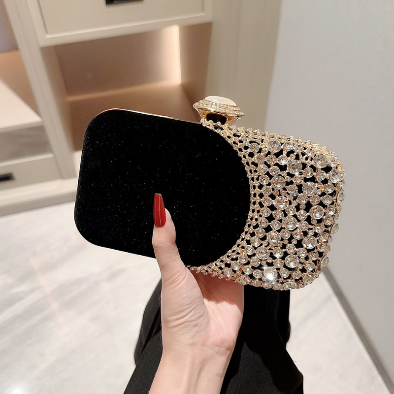 New Velvet Premium Box Women's Evening Square Button Banquet Handheld Chain Bag_voghion.com