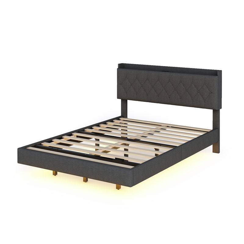 Polsterbett 140x200cm Con USB-Ladefunktion, LED, Leinenstoff Grau_voghion.com