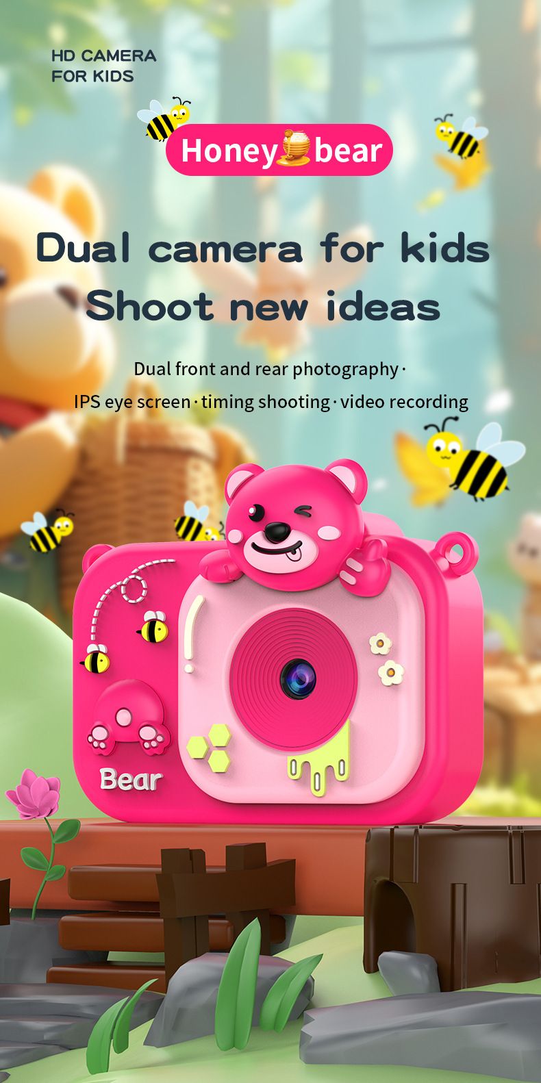 【High Quality】 New Children's Wih Fron And Rear Dual Cameras, Caroon Camera Oy, High-Resoluion, Phoo-Aking, Shockproof, Baby_voghion.com